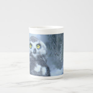 Taza De Porcelana Lechuza nevada en invierno