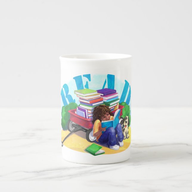 Taza De Porcelana Leer el arte del vagón de libros (Frente)