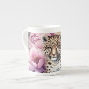 Taza De Porcelana Leopard Cub y Rosas