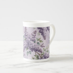 Taza De Porcelana Lilas Flores de Lilas Verde Salvia Lavanda Polvori