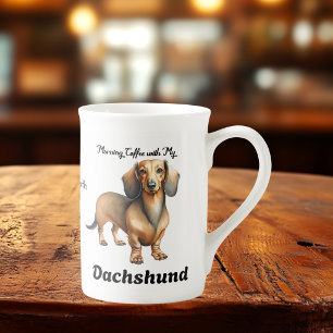Taza De Porcelana Lindo Dachshund Marrón Personalizable