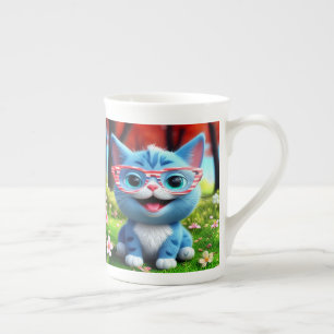 Taza De Porcelana Lindo gatito azul sonriente-55665