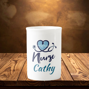 Taza De Porcelana Línea de Vida Adorable  Enfermera Corazón Azul Per