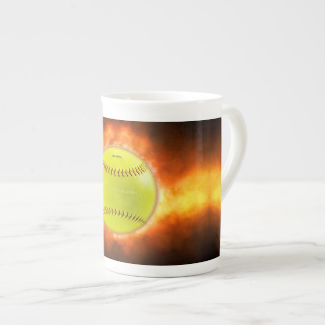 Taza De Porcelana Llamas de baloncesto de softball amarillo de Slipp (Derecha)