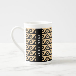 Taza De Porcelana Llave de malandrina griega, llave de ola, marrón,