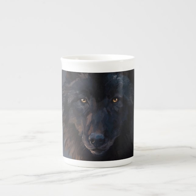 Taza De Porcelana Lobo negro (Frente)