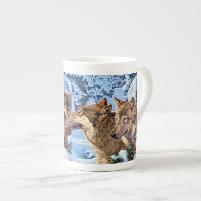 Taza De Porcelana Lobos rojos pintando (Derecha)