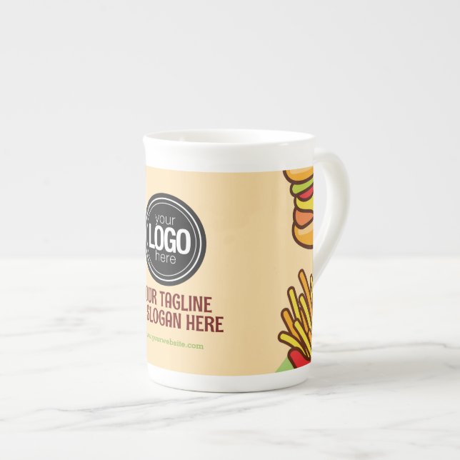 Taza De Porcelana Logotipo de negocio personalizado | Tema Hamburger (Derecha)