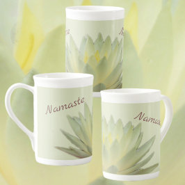 Taza De Porcelana Lotus Floral Botanical Namaste Pastel Yellow Green