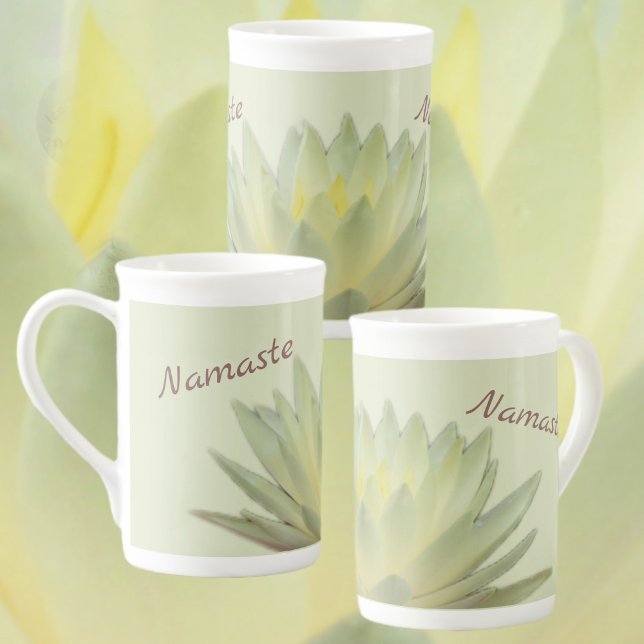 Taza De Porcelana Lotus Floral Botanical Namaste Pastel Yellow Green (Subido por el creador)