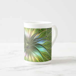 Taza De Porcelana Luminoso colorido Fantasía Flor Fractal Art