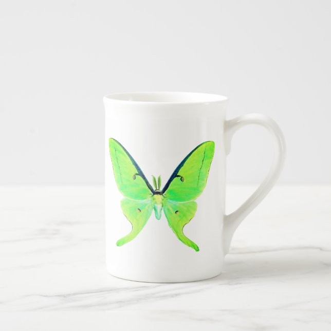 Taza De Porcelana Luna Moth Pastel Lime Hueso Verde China Mug (Derecha)