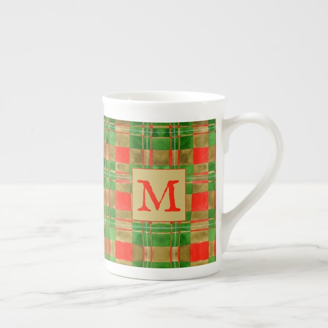 Taza De Porcelana MAC GREGOR TARTAN Hueso China Mug + Inicial (Derecha)