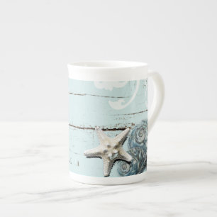 Taza De Porcelana Madera de grano costero de agua marejadas estofada