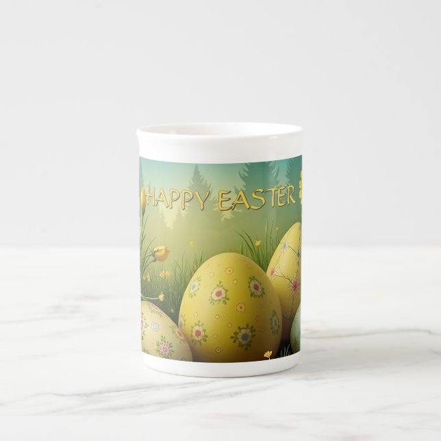 Taza De Porcelana Mágica de primavera con huevos de Pascua en un mar (Frente)