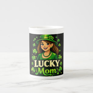 Taza De Porcelana Mamá Afortunada – Diseño de Trébol del Día de San 