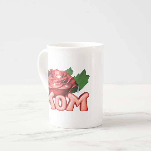 Taza De Porcelana Mamá y Rosa Roja con gotas de agua (Izquierda)