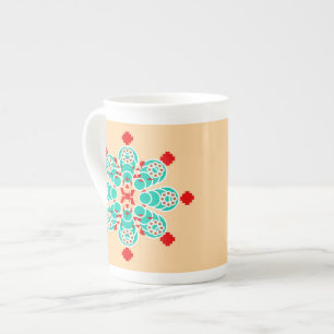 Taza De Porcelana Mandala de ocho puntos: turquesa y melocotón