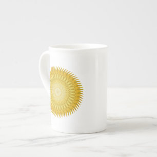 Taza De Porcelana Mandala del sol en amarillo