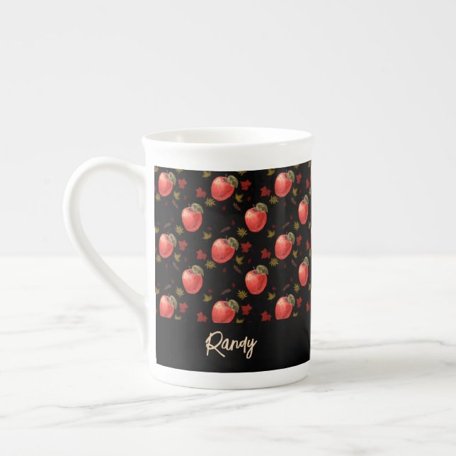 Taza De Porcelana Manzanas rojas y hojas en negro (Izquierda)