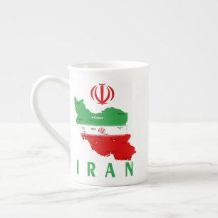 Taza De Porcelana Mapa de Irán con bandera y emblema