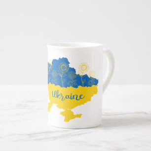 Taza De Porcelana Mapa de Ucrania con girasol y bandera ucraniana