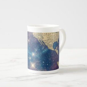 Taza De Porcelana Mapa del mundo de la púrpura vintage celestial (6)