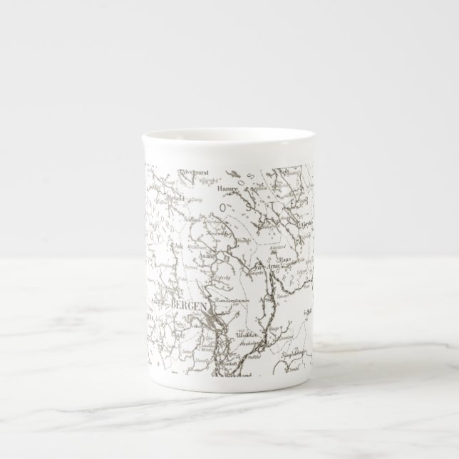 Taza De Porcelana Mapas de Noruega - serie Bergen 1925 (Frente)