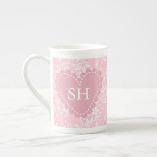 Taza De Porcelana Marco elegante del corazón floral: para cada ocasi