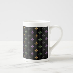 Taza De Porcelana Mardi Gras Colorido Fleur De Lis Oscuro Vertical