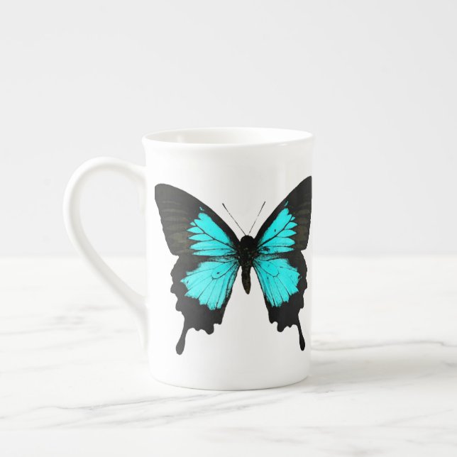 Taza De Porcelana Mariposa - azul turquesa y negro (Izquierda)