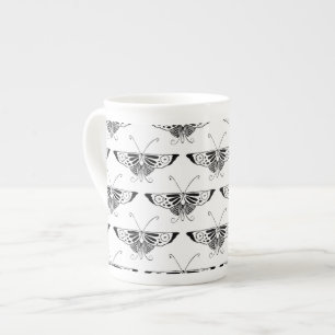 Taza De Porcelana Mariposa Deco estilizada - blanco y negro