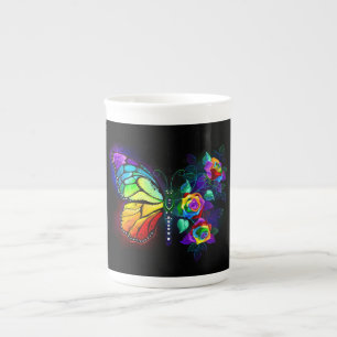 Taza De Porcelana Mariposa florida arcoiris