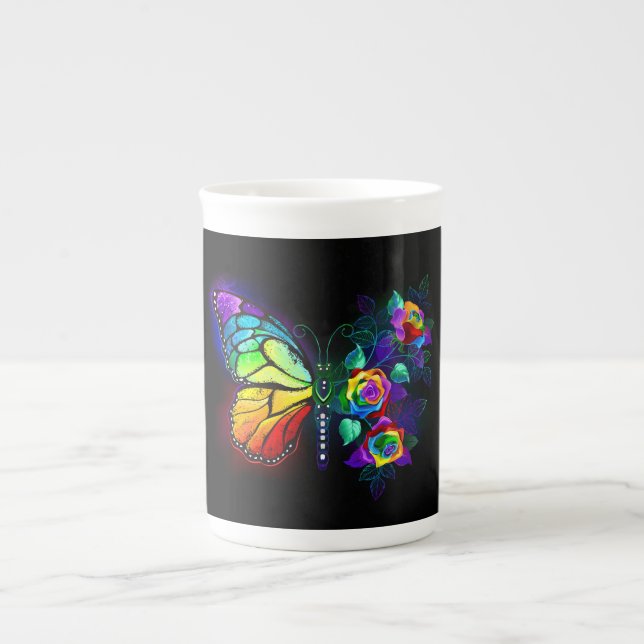 Taza De Porcelana Mariposa florida arcoiris (Frente)