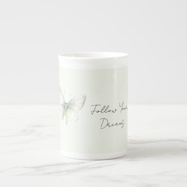 Taza De Porcelana Mariposa Menta Seguir Sueños (Frente)
