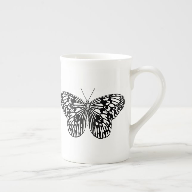 Taza De Porcelana Mariposa monarca negra y blanca (Derecha)