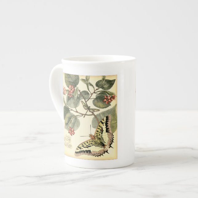Taza De Porcelana Mariposa y libélula con flores rojas (Izquierda)