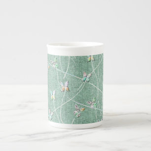 Taza De Porcelana Mariposas acuarela sobre verde menta
