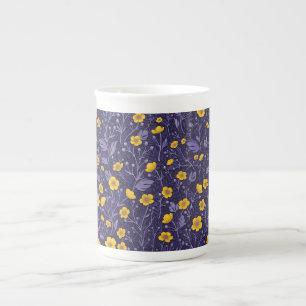 Taza De Porcelana Mariposas, amarillas y violetas