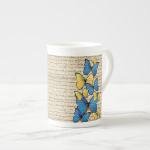Taza De Porcelana Mariposas azules y amarillas