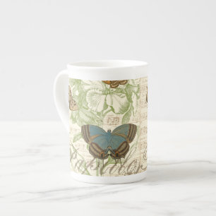 Taza De Porcelana Mariposas en chapa con diseño floral
