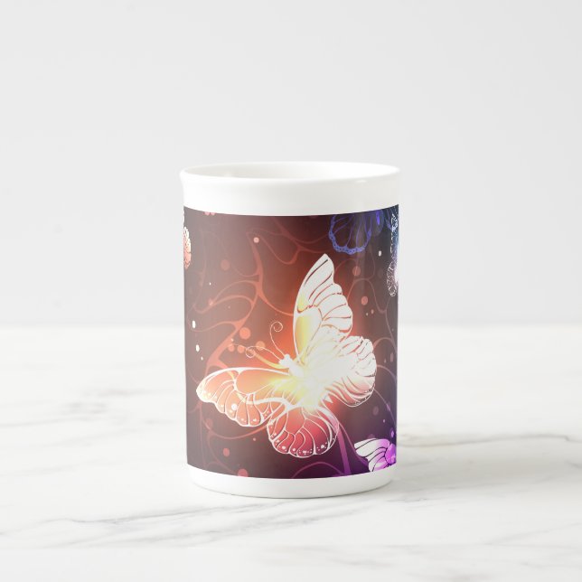 Taza De Porcelana Mariposas nocturnas brillantes (Frente)
