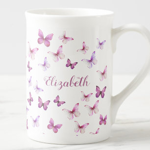 Taza De Porcelana Mariposas Rosadas Bonitas Nombre Personalizado