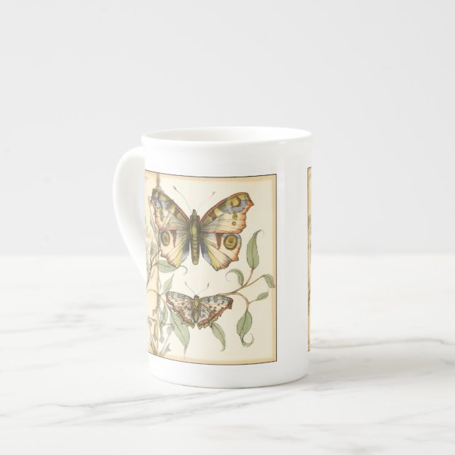 Taza De Porcelana Mariposas tándem sobre hojas verdes (Izquierda)