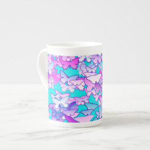 Taza De Porcelana Mariposas, violeta y turquesa