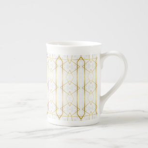 Taza De Porcelana Mármol blanco y patrón geométrico de oro