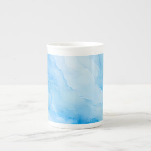 Taza De Porcelana Mármol de Acuarela de Azul Suave