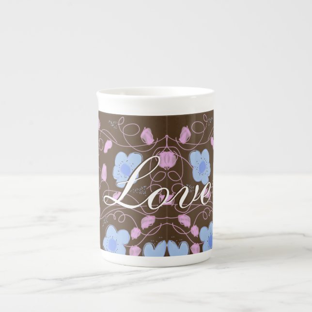 Taza De Porcelana Marrón Rosa y Azul (Frente)