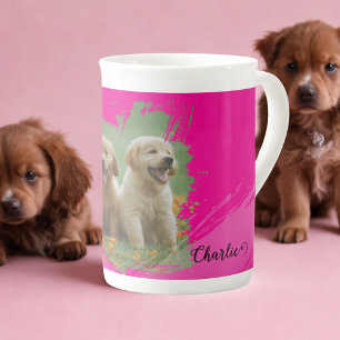 Taza De Porcelana mascotas de color rosa caliente nombre tipografía
