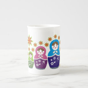 Taza De Porcelana Matryoshka personalizado de muñecas y girasoles ru